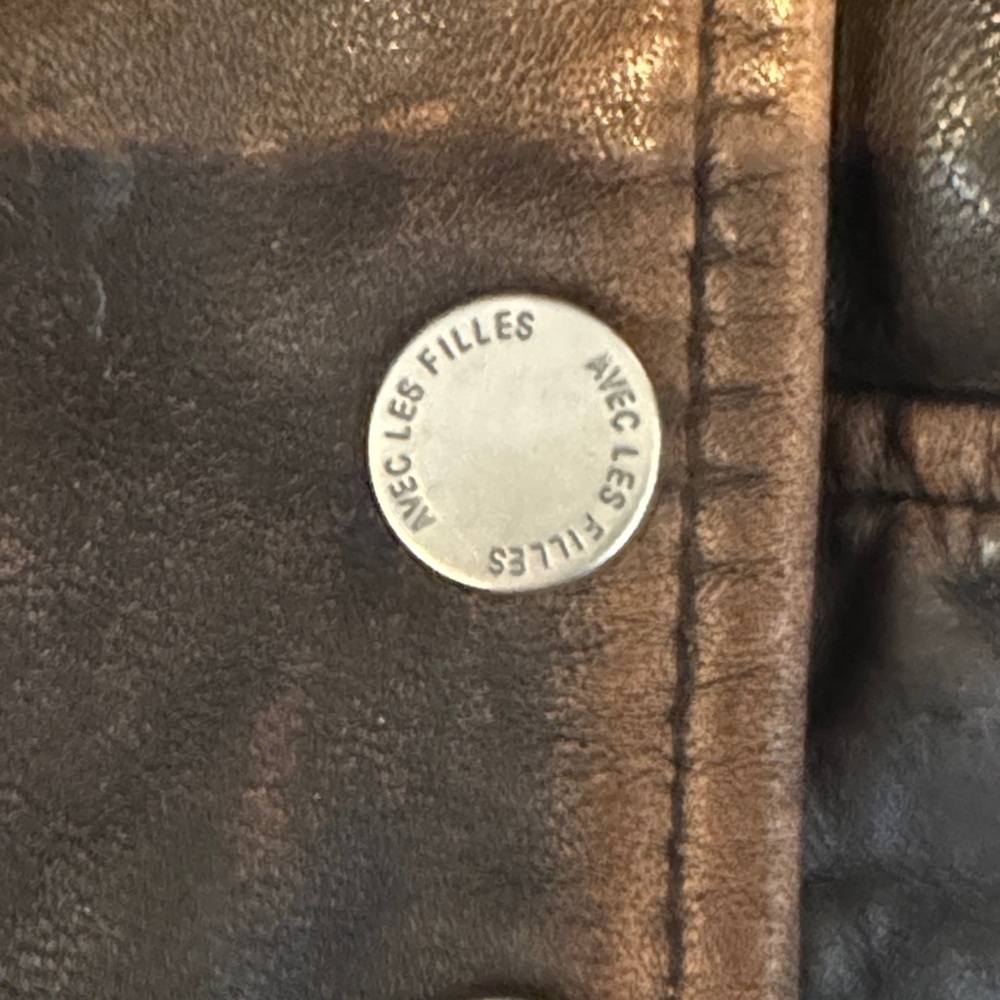 Avec Les Filles Burnished Brown Leather Bomber Jacket Oversized Large - Picture 9 of 12